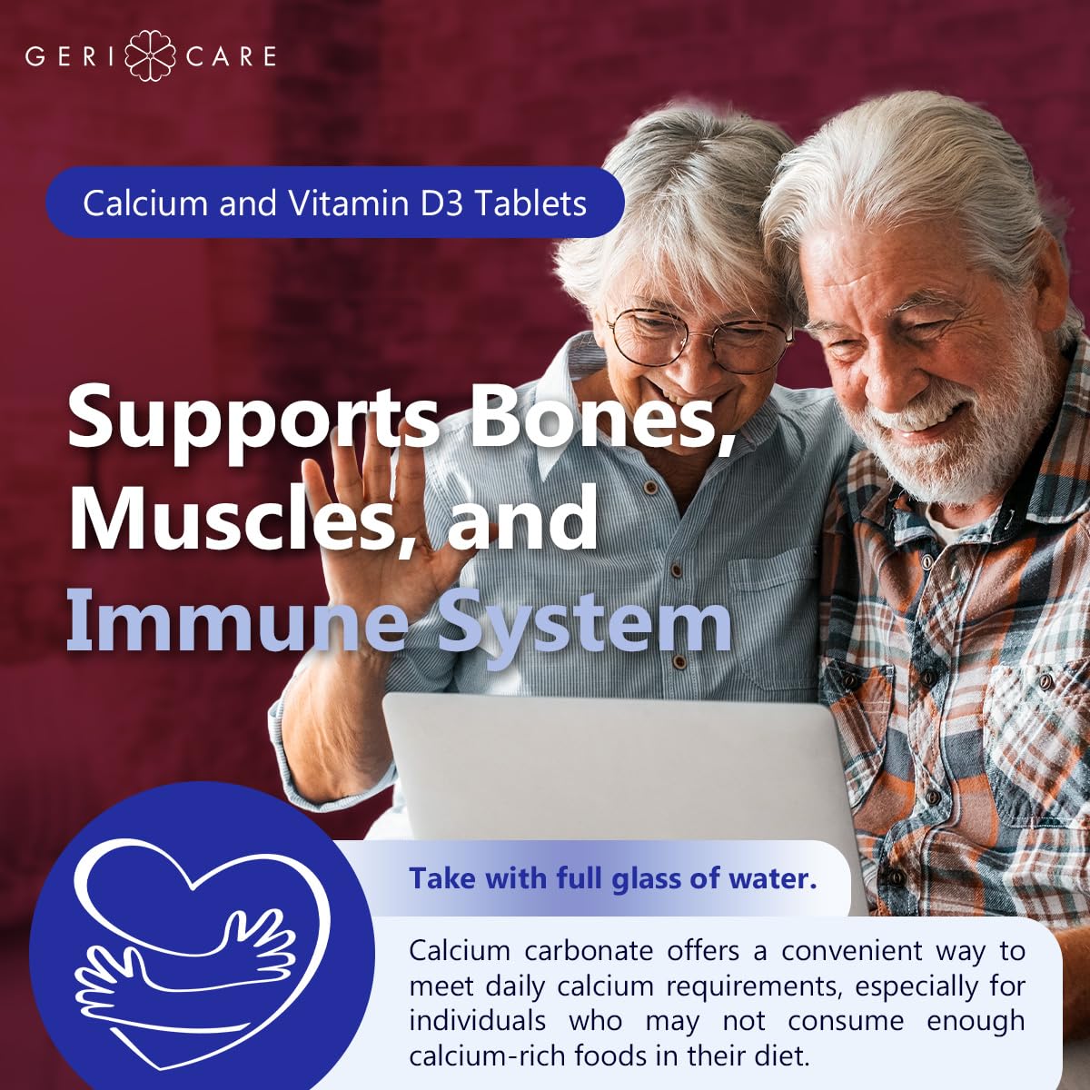 GeriCare Calcium 600mg comprimés en gros plan sur la main