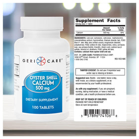 GeriCare Calcium de Coquille d'Huitre 500 mg, comprimés sur une table