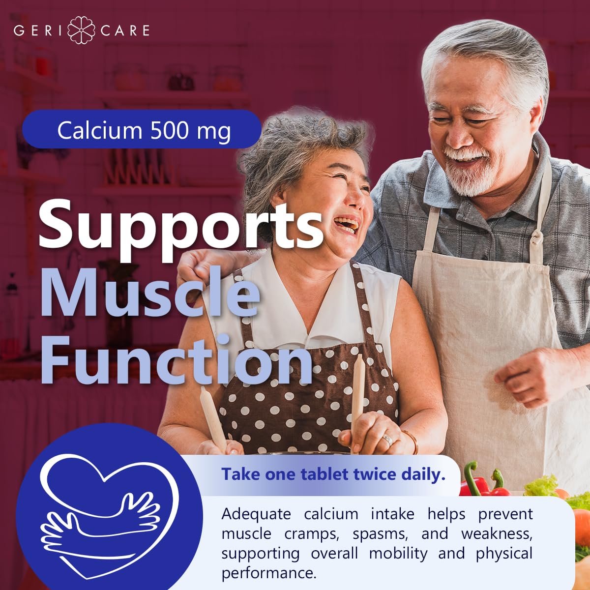 GeriCare Calcium de Coquille d'Huitre 500 mg, informations nutritionnelles au dos de la boîte