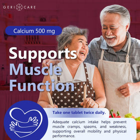 GeriCare Calcium de Coquille d'Huitre 500 mg, informations nutritionnelles au dos de la boîte