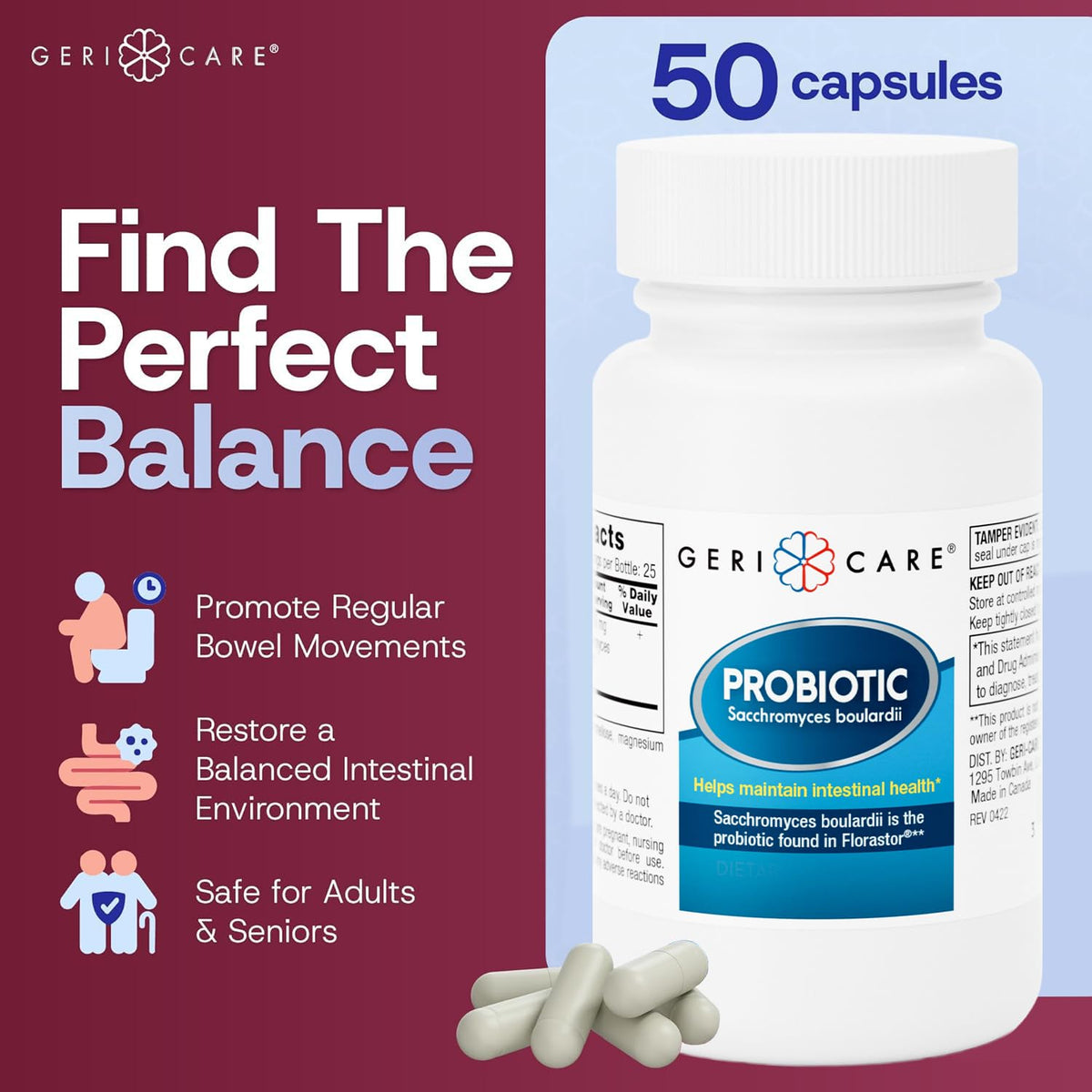 GeriCare Complément Alimentaire Probiotique 50 Capsules - vue arrière