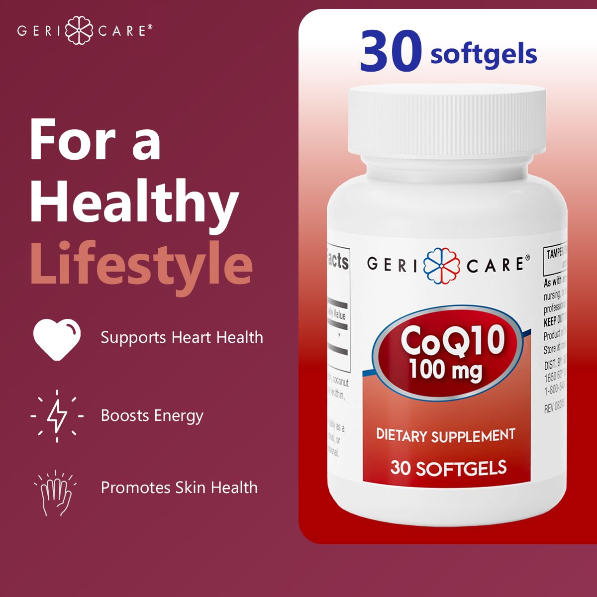 GeriCare CoQ10 100mg gélules avec un verre d'eau