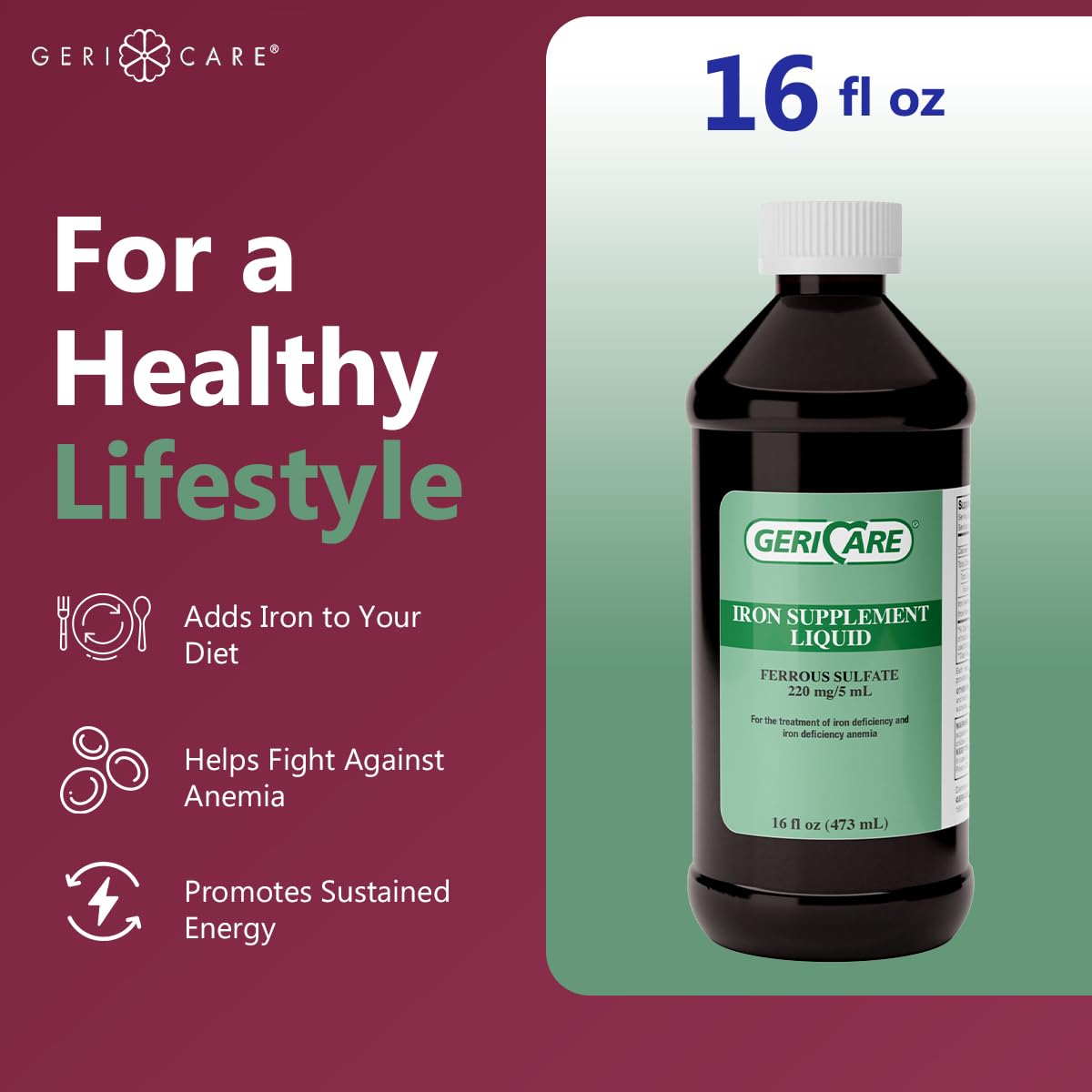 GeriCare Fer Liquide 220mg avec verre doseur