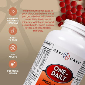 GeriCare flacon de multivitamines sur une table en bois