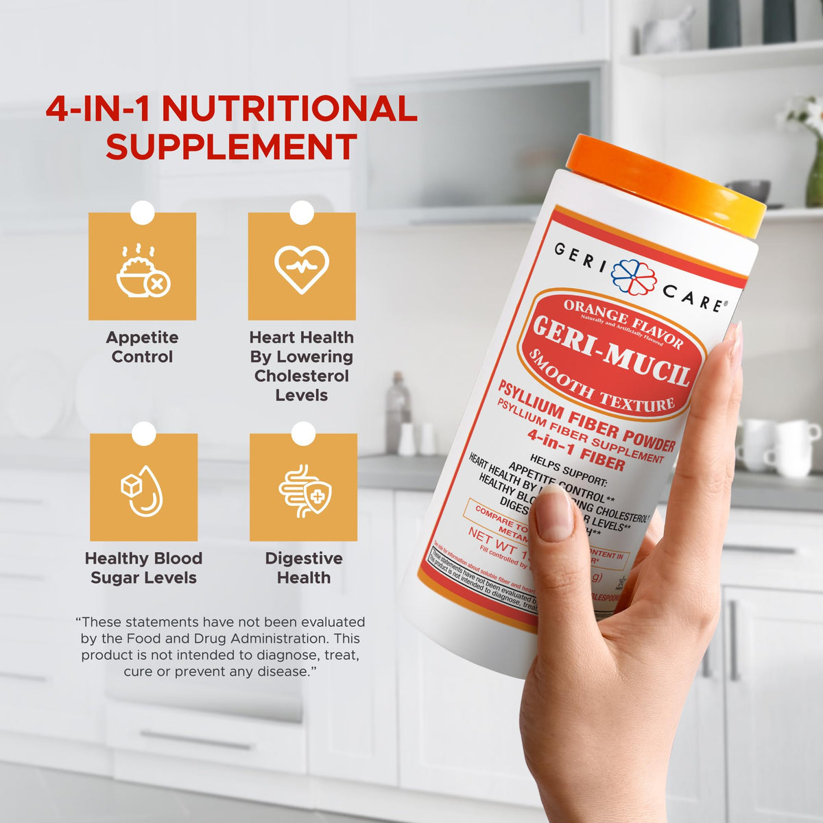 GeriCare Geri-Mucil Poudre de Psyllium 4-en-1 431g avec des fruits