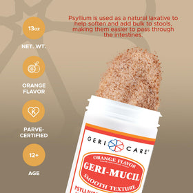 GeriCare Geri-Mucil Psyllium poudre d'orange 839g emballage