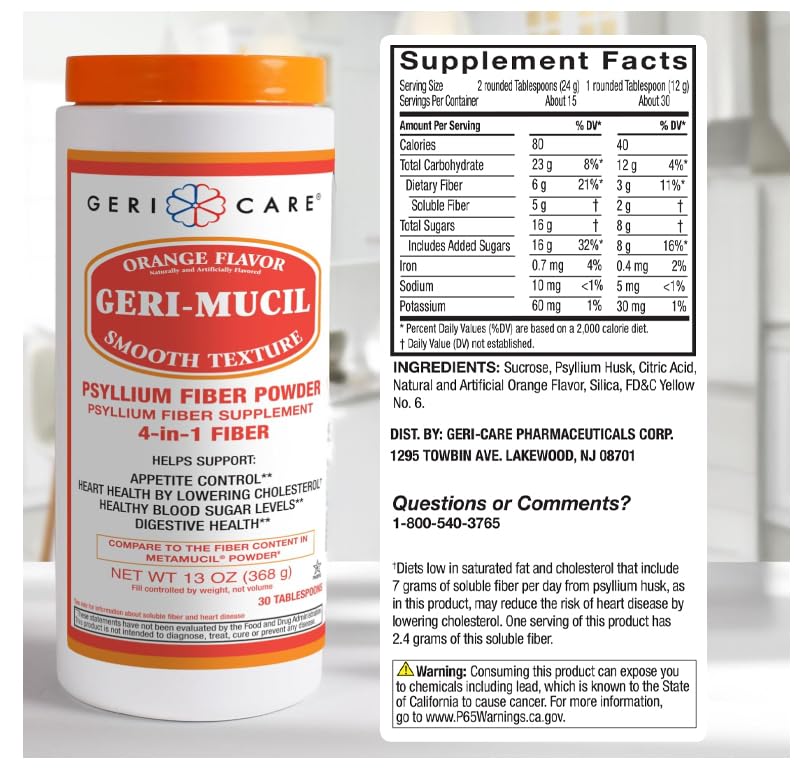 GeriCare Geri-Mucil Psyllium poudre d'orange utilisation quotidienne