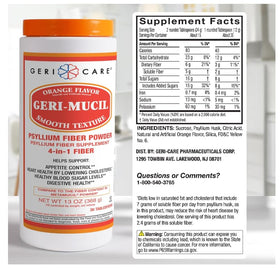 GeriCare Geri-Mucil Psyllium poudre d'orange utilisation quotidienne