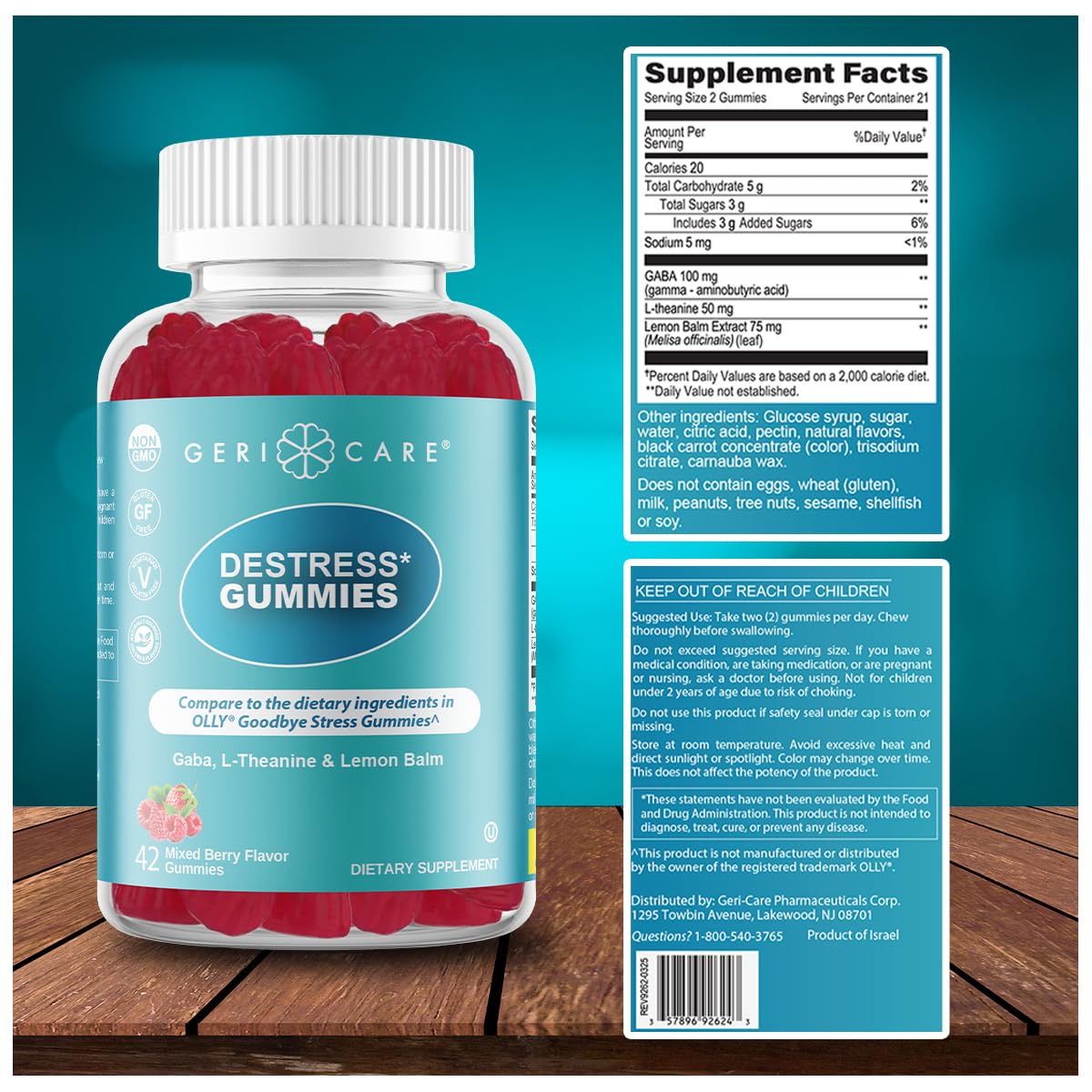 GeriCare Gummies DeStress, étiquette des ingrédients