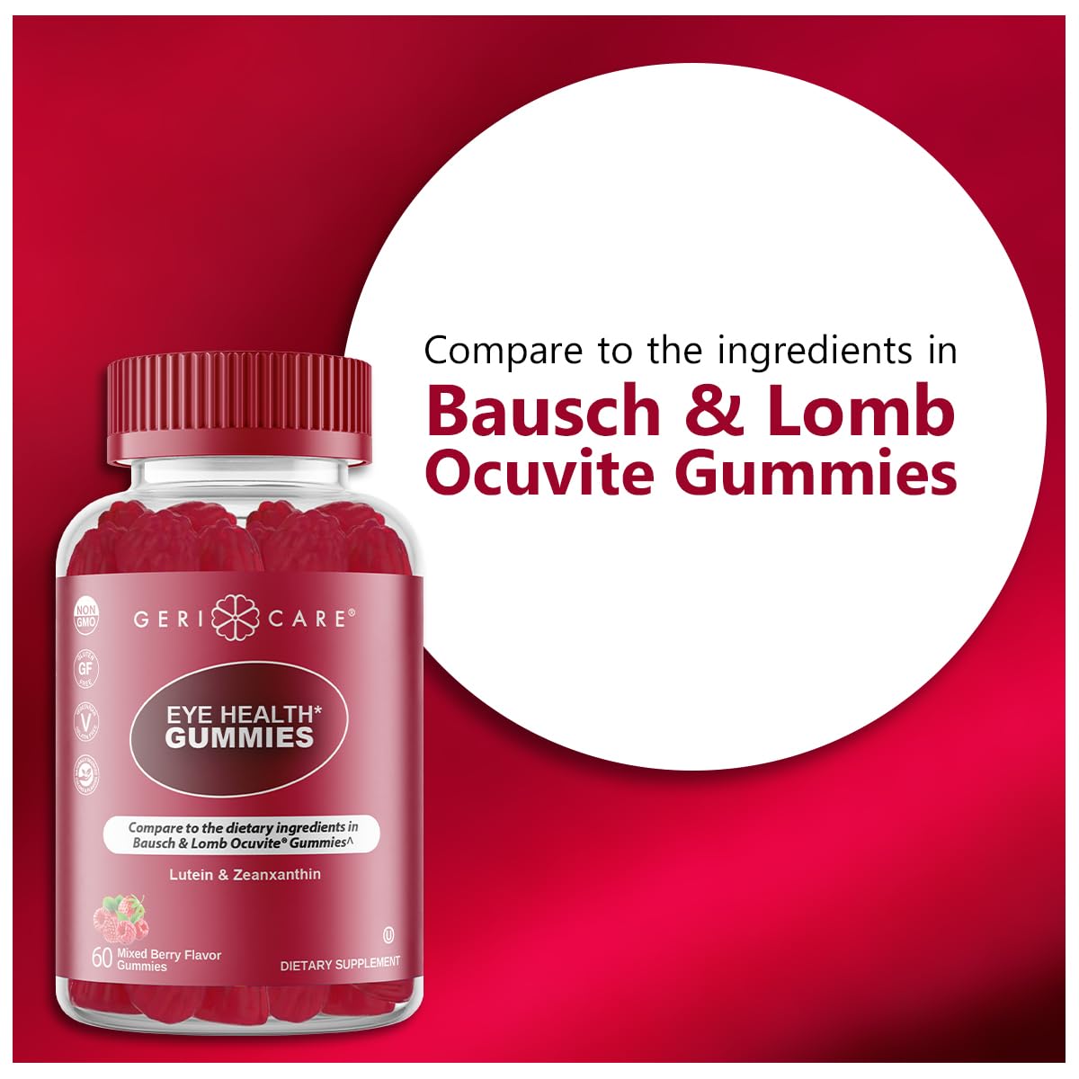 GeriCare Gummies montrant les ingrédients d'origine végétale