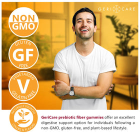GeriCare Gummies Prébiotiques 72 Comp. à côté d'un verre d'eau