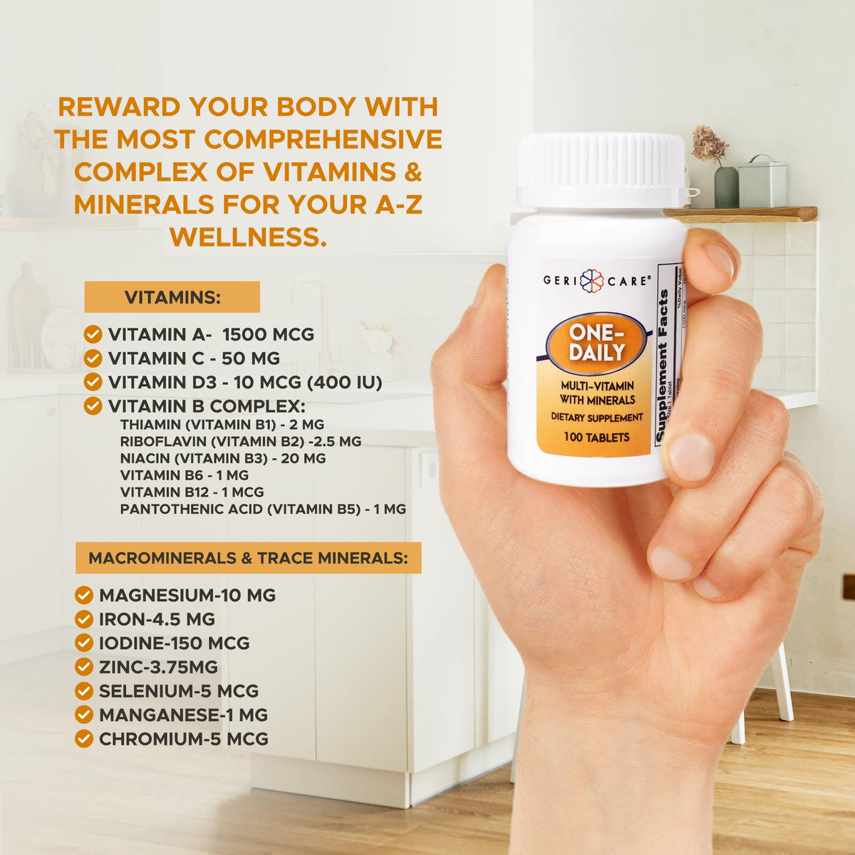 GeriCare Multivitamines et Minéraux 100 Comprimés avec dosage