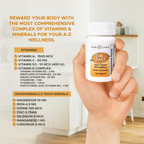 GeriCare Multivitamines, présentation des comprimés dans un verre