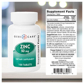GeriCare Sulfate de Zinc 50mg flacon de 100 comprimés vue de côté