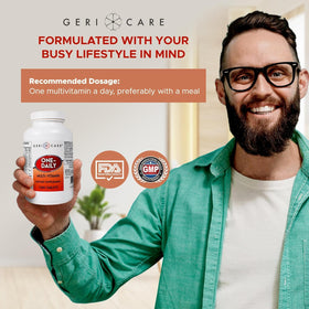 GeriCare tablettes multivitamines dans une cuisine lumineuse