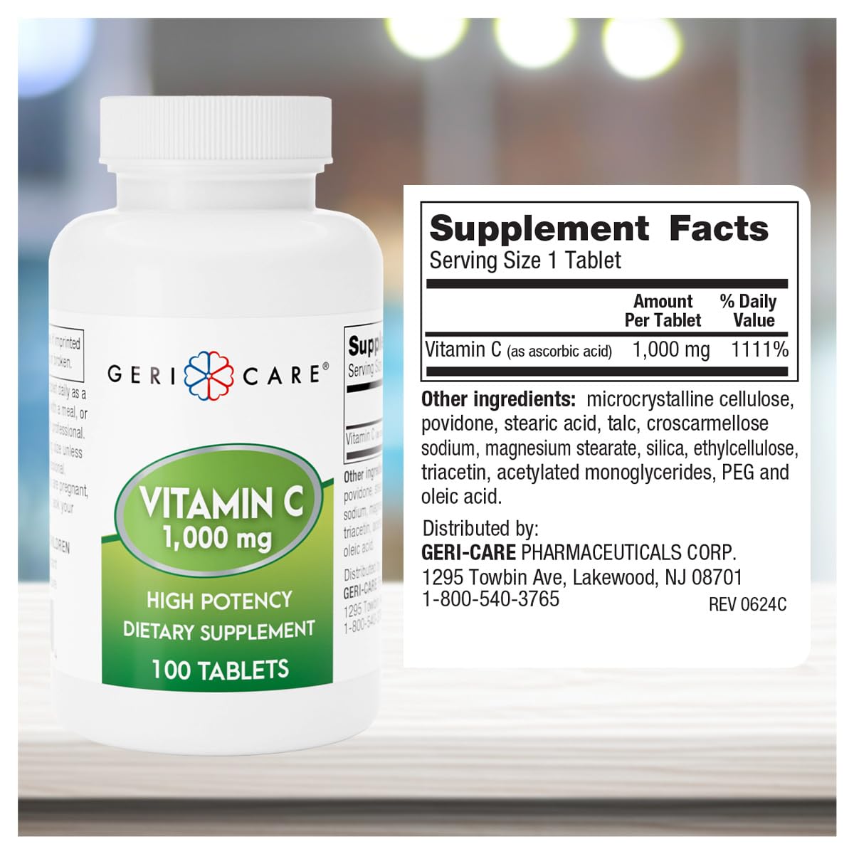 GeriCare Vitamine C 1000 mg, vue de côté du flacon