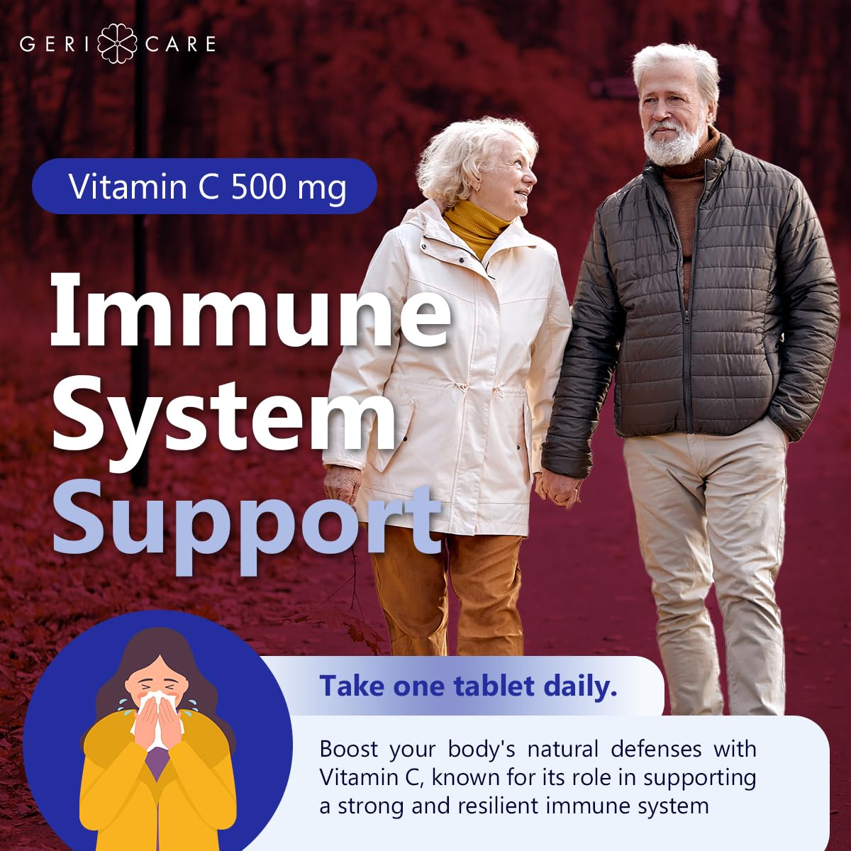 GeriCare Vitamine C 500 mg flacon ouvert avec comprimés