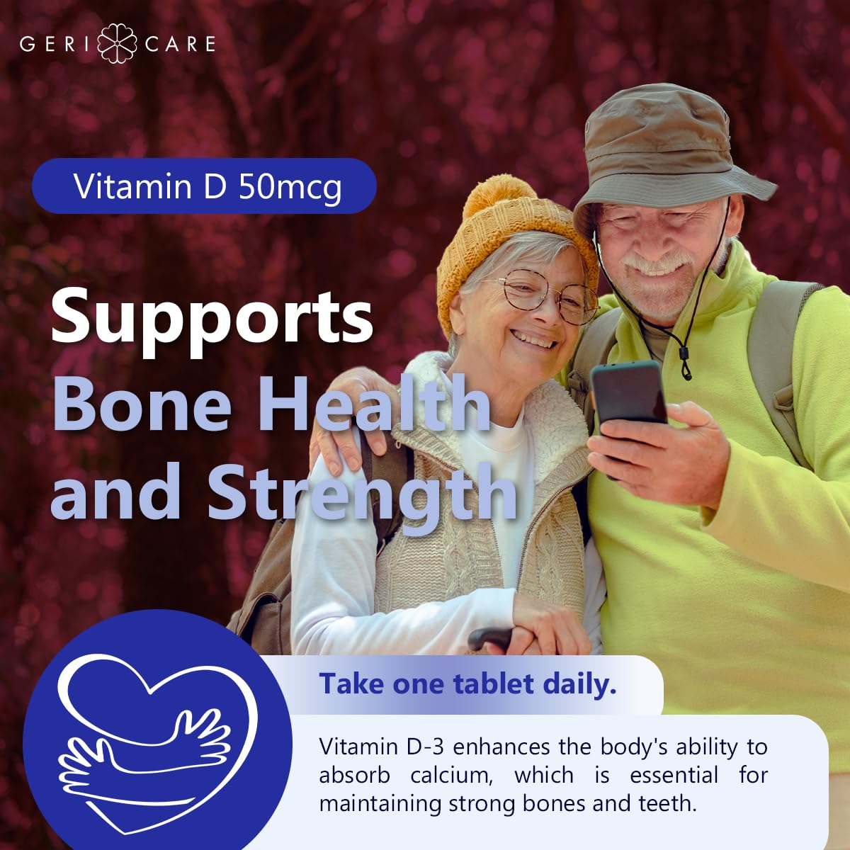 GeriCare Vitamine D 125 mcg comprimés avec étiquette visible