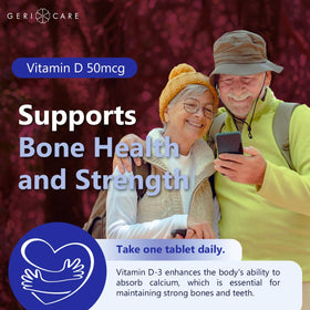 GeriCare Vitamine D 125 mcg comprimés avec étiquette visible