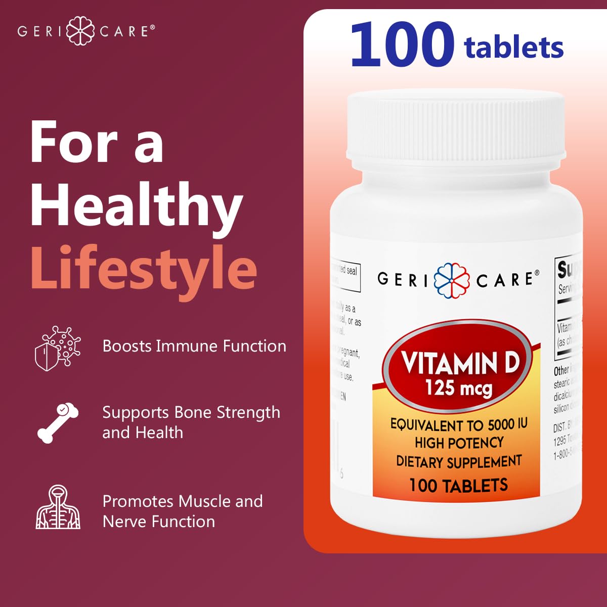GeriCare Vitamine D 125 mcg comprimés dans l'emballage
