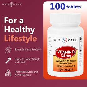 GeriCare Vitamine D 125 mcg comprimés dans l'emballage