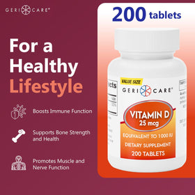 GeriCare Vitamine D-3 25 mcg 200 comprimés avec une main