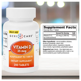 GeriCare Vitamine D-3 25 mcg comprimés sur une surface