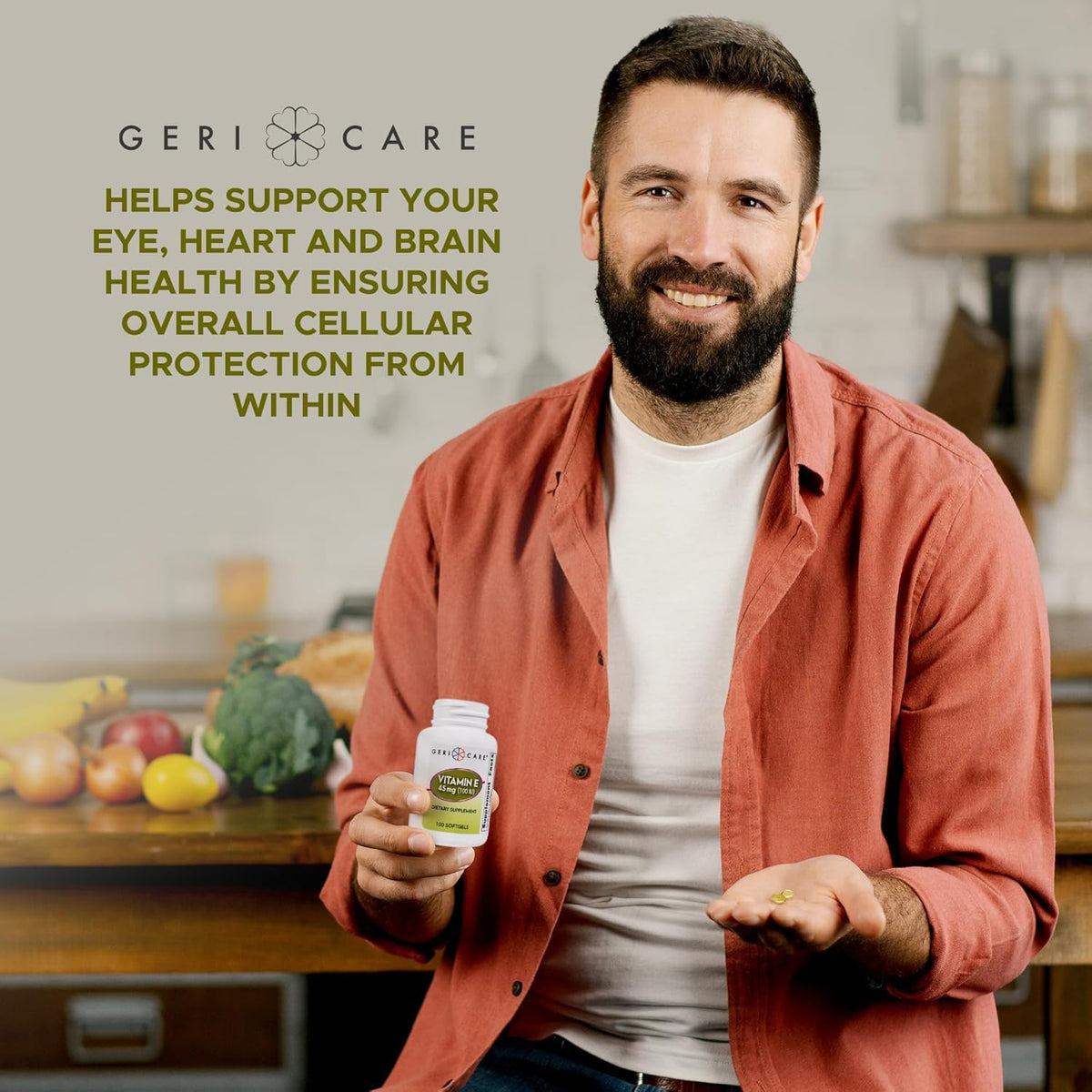 GeriCare Vitamine E 100 IU gélules ouvertes
