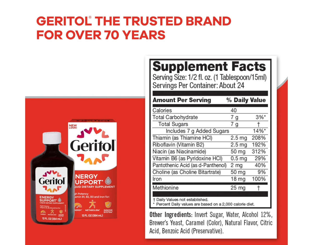 Geritol Liquid Energy B-Vitamines avec fruits et légumes
