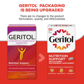 Geritol Multivitaminé avec une assiette de nourriture saine