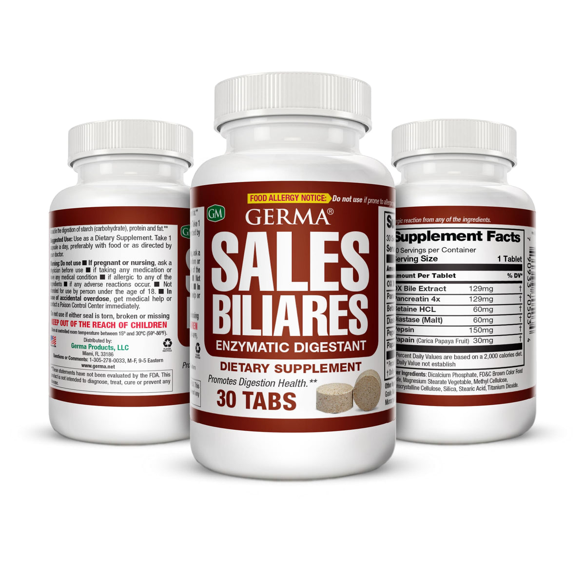 Germa Bile Salts 30 comprimés, vue de face de l'emballage