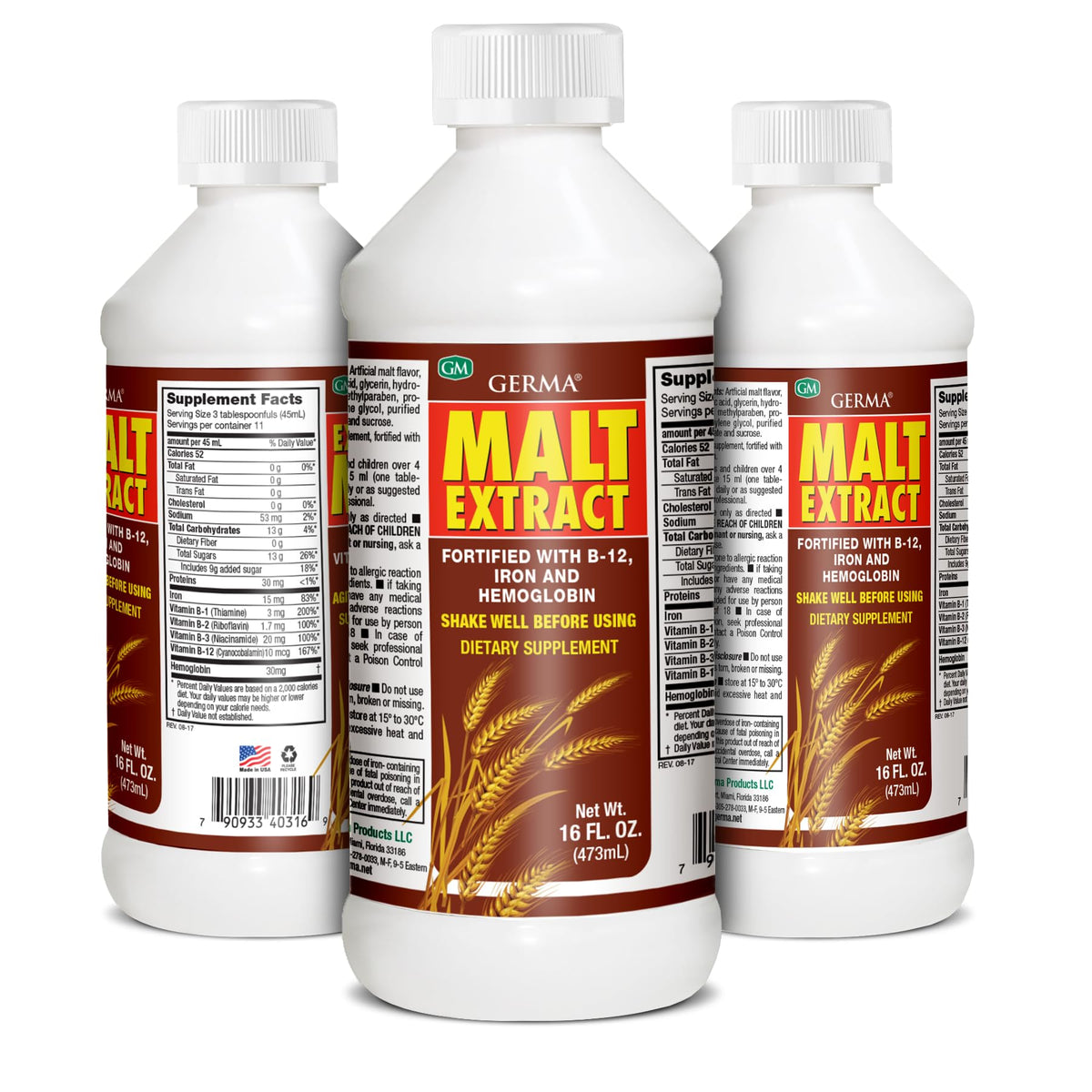 Germa Extracto de Malta 16oz bouteille avec étiquette visible