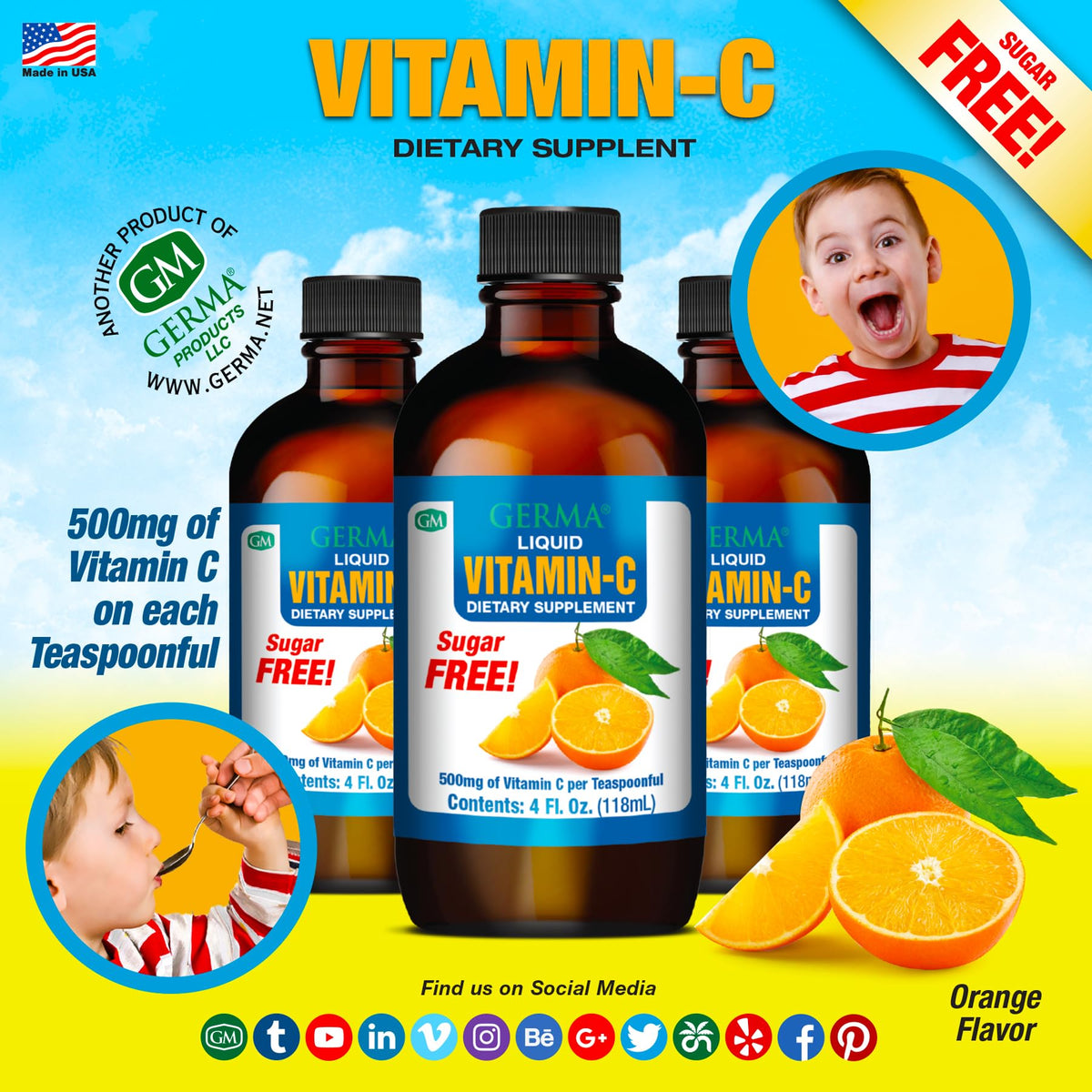 Germa Vitamine C Liquide 500mg 118ml avec cuillère doseuse