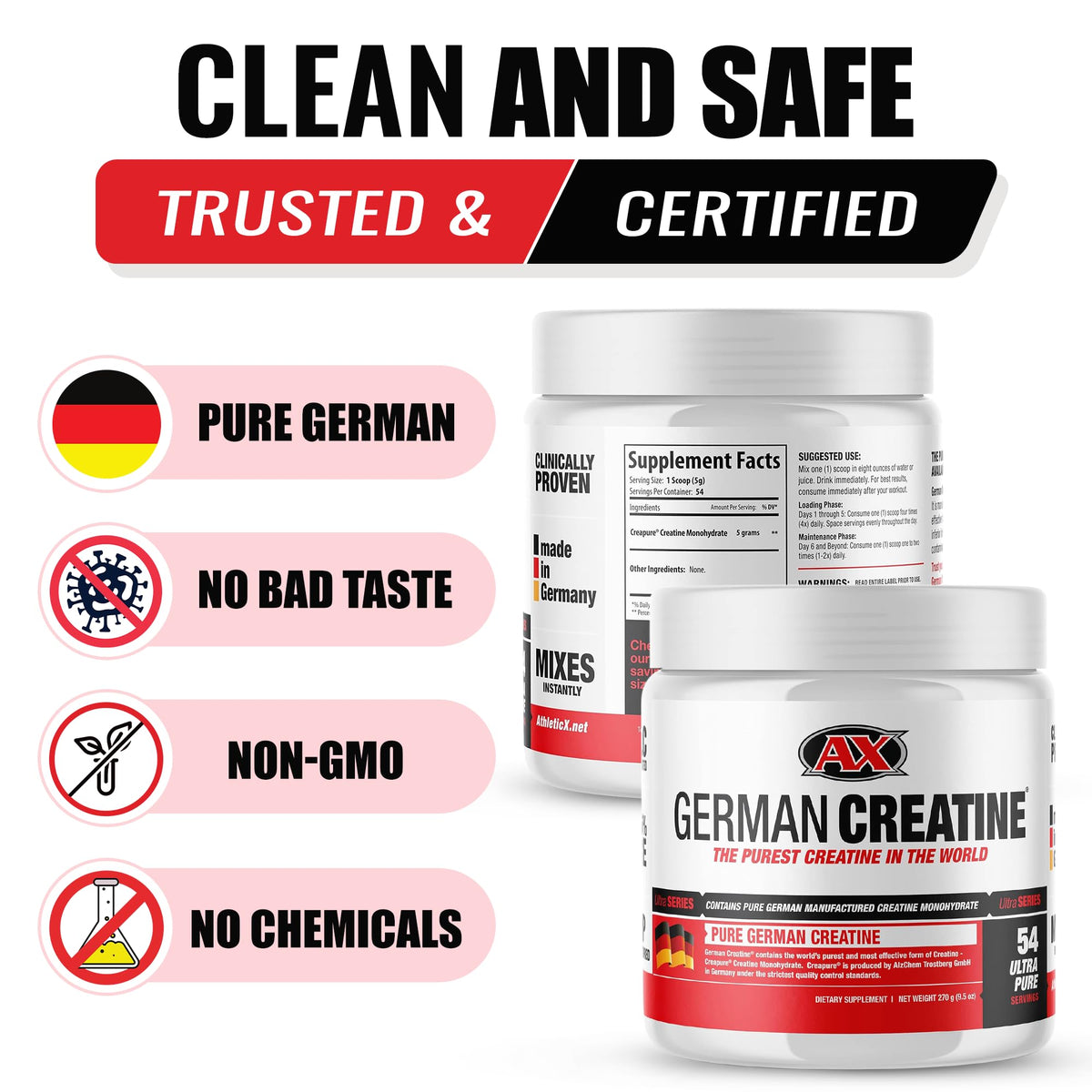 German Creatine Poudre de Créatine Monohydrate 270g avec cuillère doseuse