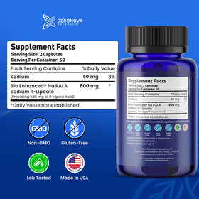 Geronova Research Acide R-Lipoïque Bio-Amélioré 600 mg, capsules sur une cuillère