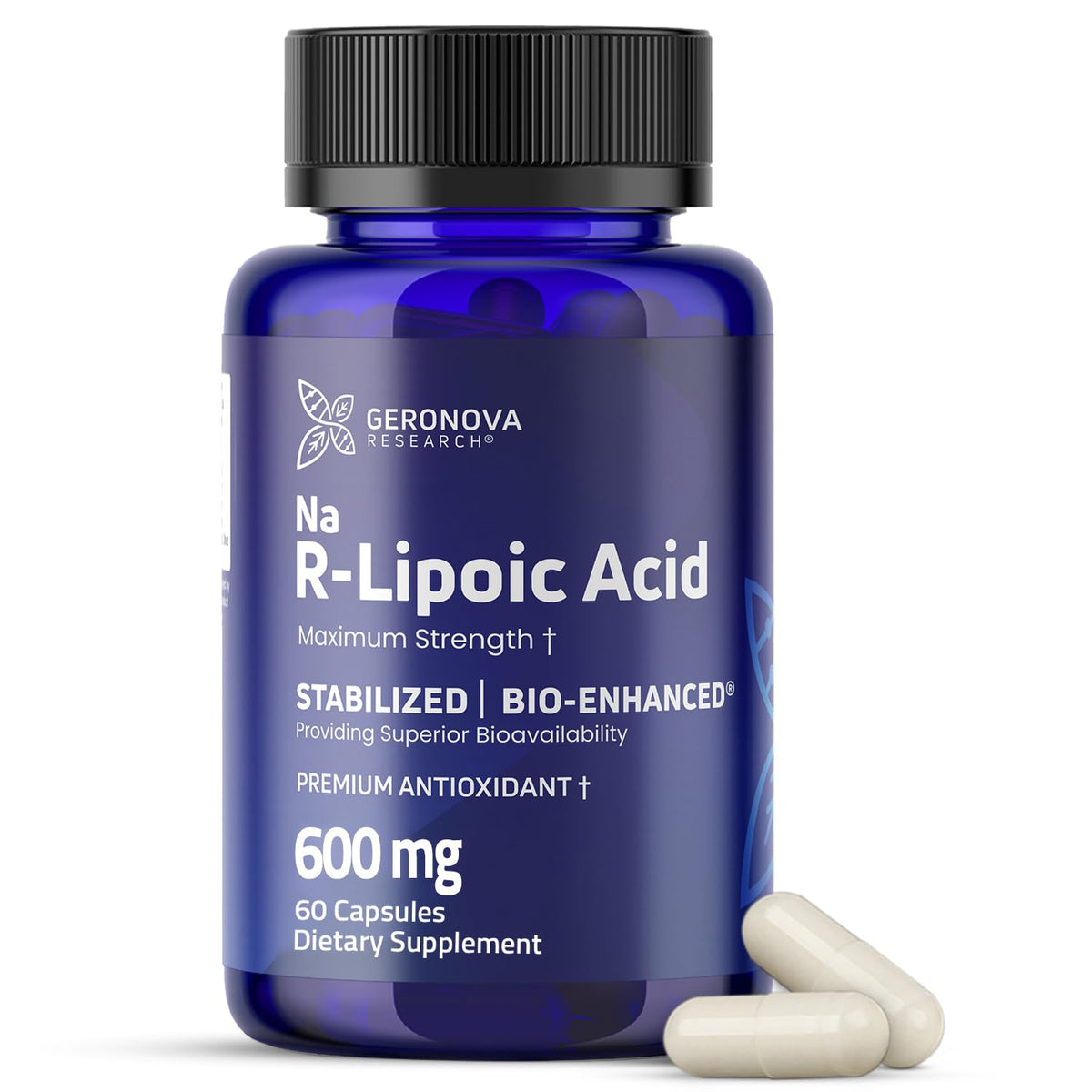 Geronova Research Acide R-Lipoïque Bio-Amélioré 600 mg capsules vue de face