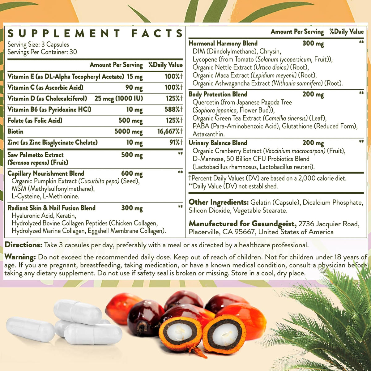 Gesundgeist Saw Palmetto Femme capsules sur une table