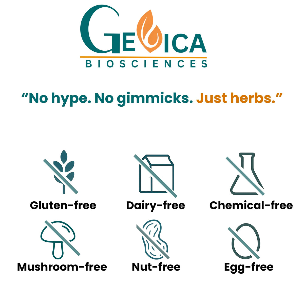 GeVica Biosciences Haritaki Bio avec ingrédients sur fond neutre