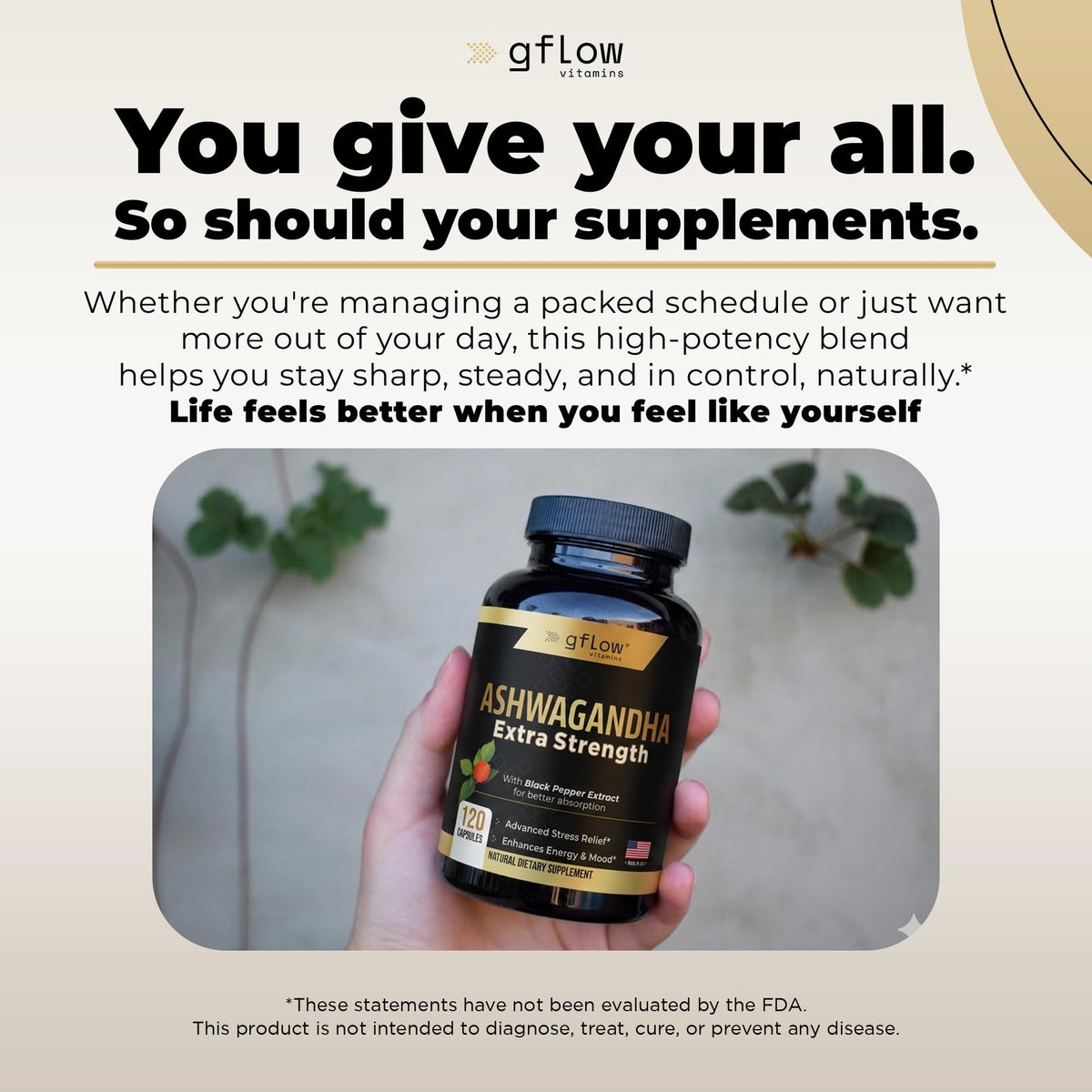 gflow vitamins Ashwagandha 300 mg bouteille ouverte avec capsules