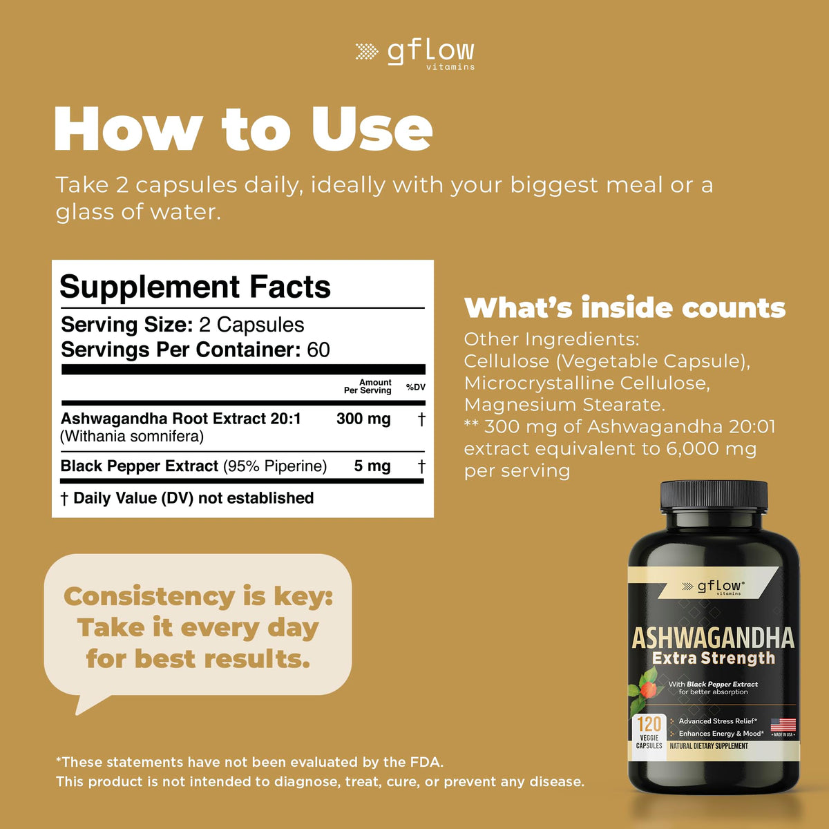 gflow vitamins Ashwagandha 300 mg capsules en main