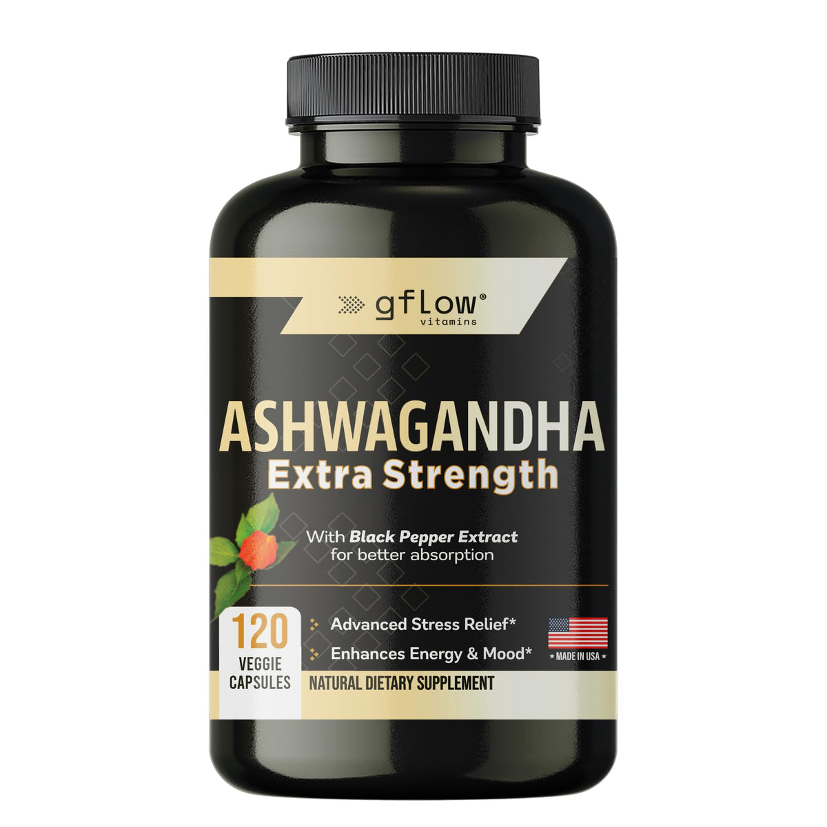 gflow vitamins Ashwagandha 300 mg complément alimentaire vue avant
