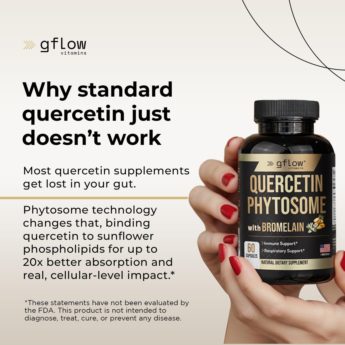 gflow vitamins Quercetin Phytosome 95% avec Bromélaïne 50g - étiquette du produit