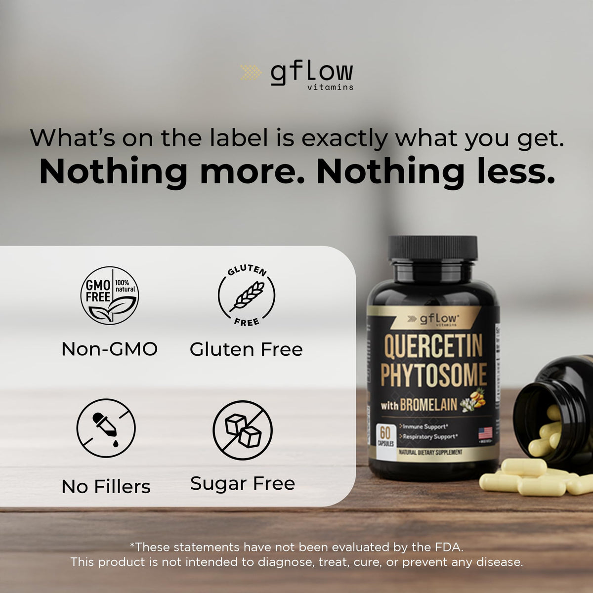 gflow vitamins Quercetin Phytosome 95% avec Bromélaïne 50g - mise en scène avec fruits