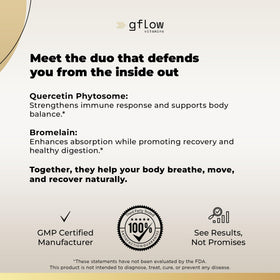 gflow vitamins Quercetin Phytosome 95% avec Bromélaïne 50g - présentation sur fond blanc
