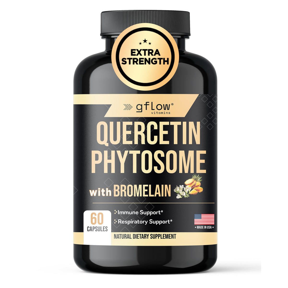 gflow vitamins Quercetin Phytosome 95% avec Bromélaïne 50g - vue de l'emballage