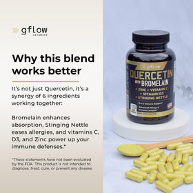 gflow vitamins Quercétine avec Bromélaïne 500mg capsules sur fond blanc