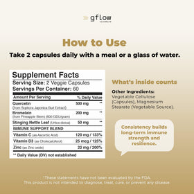 gflow vitamins Quercétine avec Bromélaïne 500mg capsules sur une table