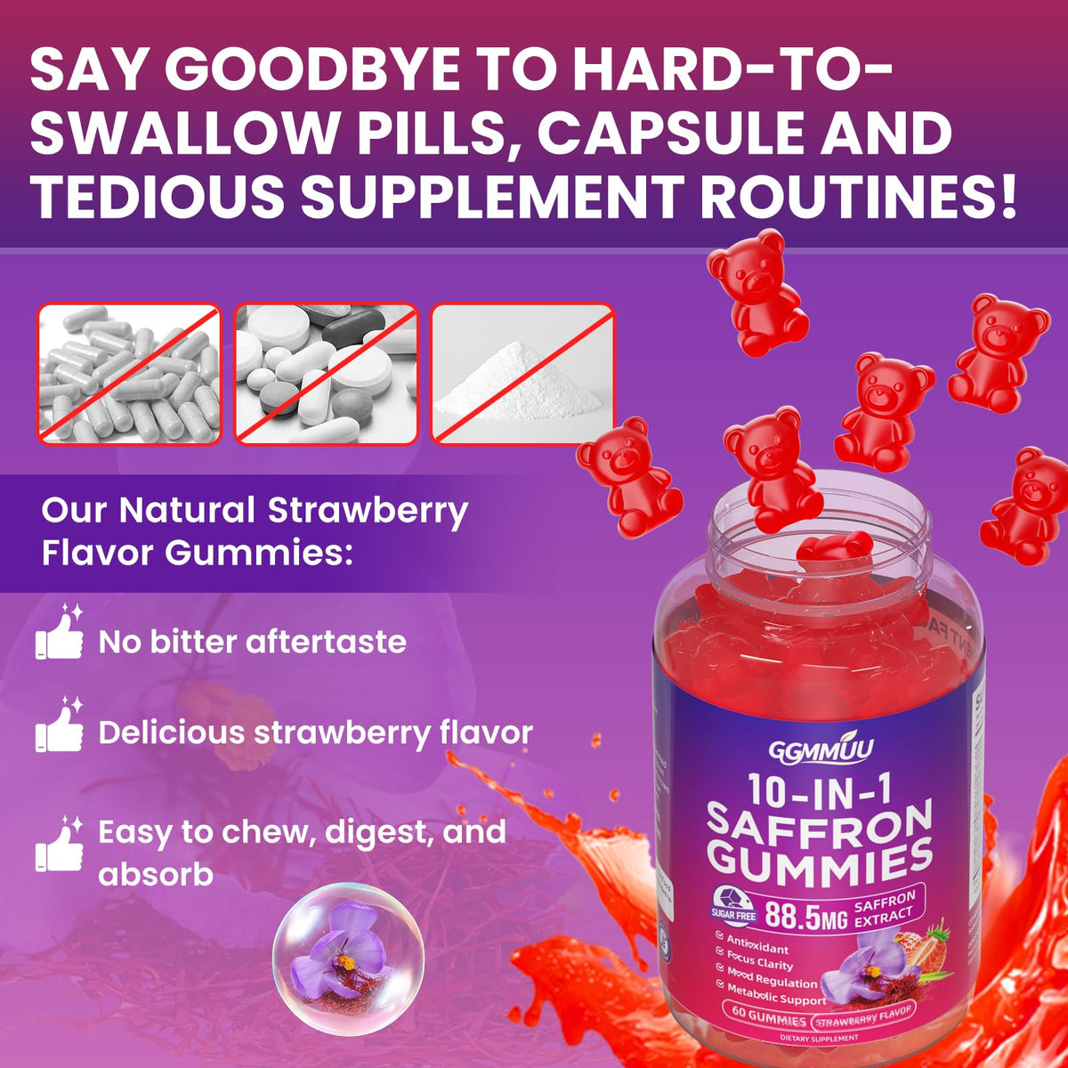 GGMMUU Gummies de Safran 60 Comp. Saveur Fraise - emballage