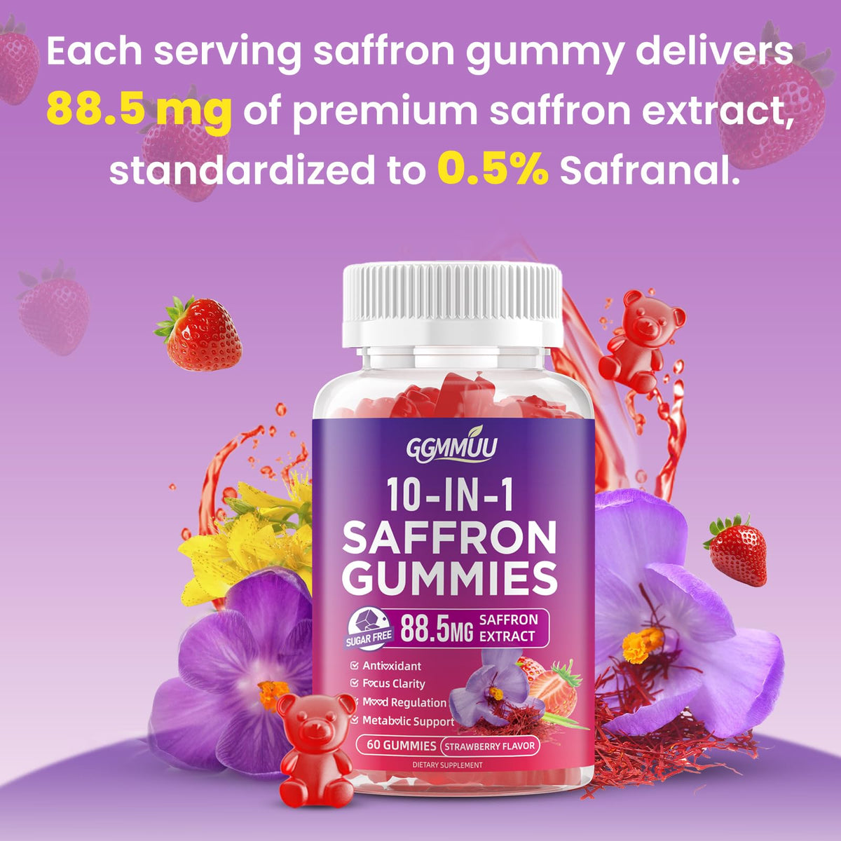 GGMMUU Gummies de Safran 60 Comp. Saveur Fraise - texture des gummies
