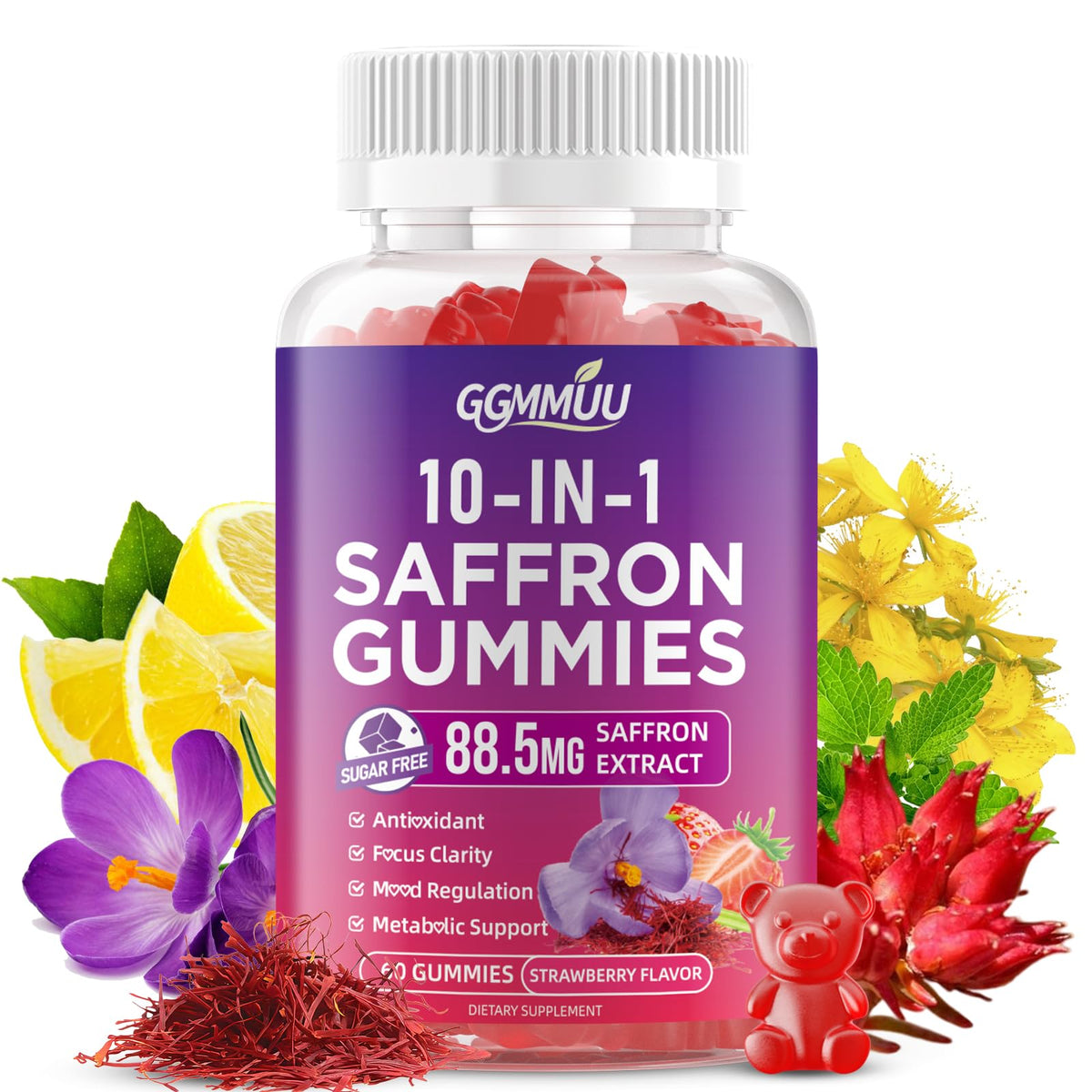 GGMMUU Gummies de Safran 60 Comp. Saveur Fraise - vue avant